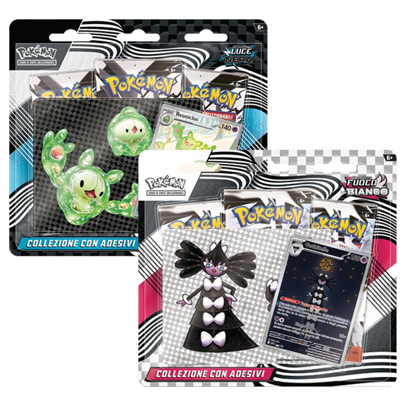 Collezione Pokémon con adesivi Luce Nera e Fuoco Bianco