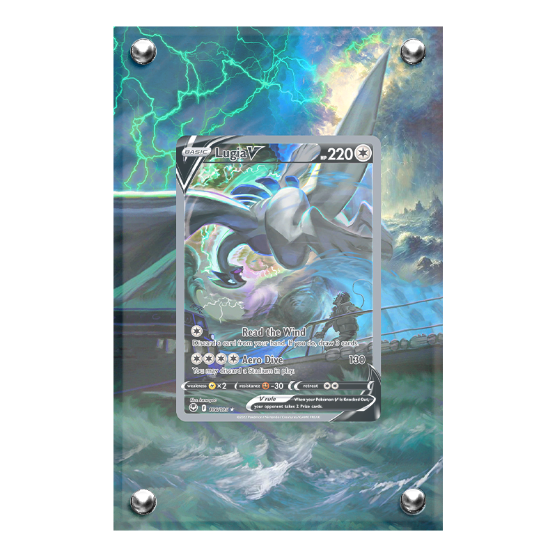 Extended artwork Lugia V 186 Tempesta Argentata in case acrilico.
