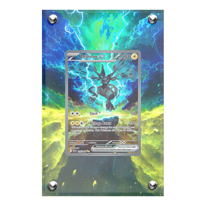 Extended artwork Zekrom EX 166 Luce Nera in case acrilico, Artworks di Headshot Trading Cards