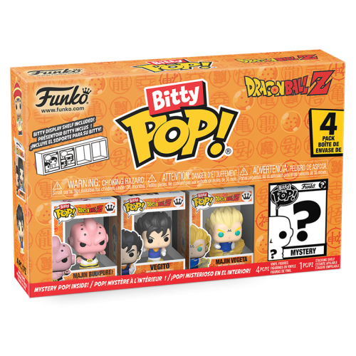 Dragon Ball Funko Bitty Pop con Majin Bu, Vegeth, Majin Vegeta e personaggio misterioso