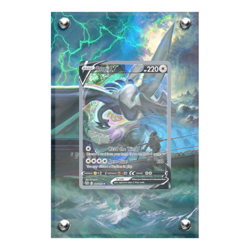 Extended artwork Lugia V 186 Tempesta Argentata in case acrilico.