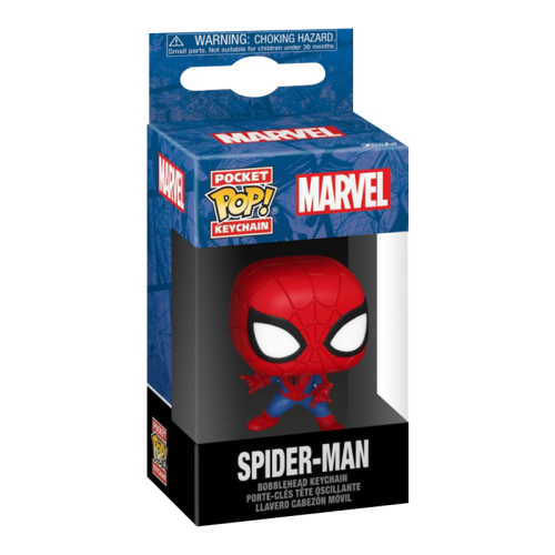 Portachiavi Funko Pocket Pop Marvel Spider-Man in costume classico rosso e blu.